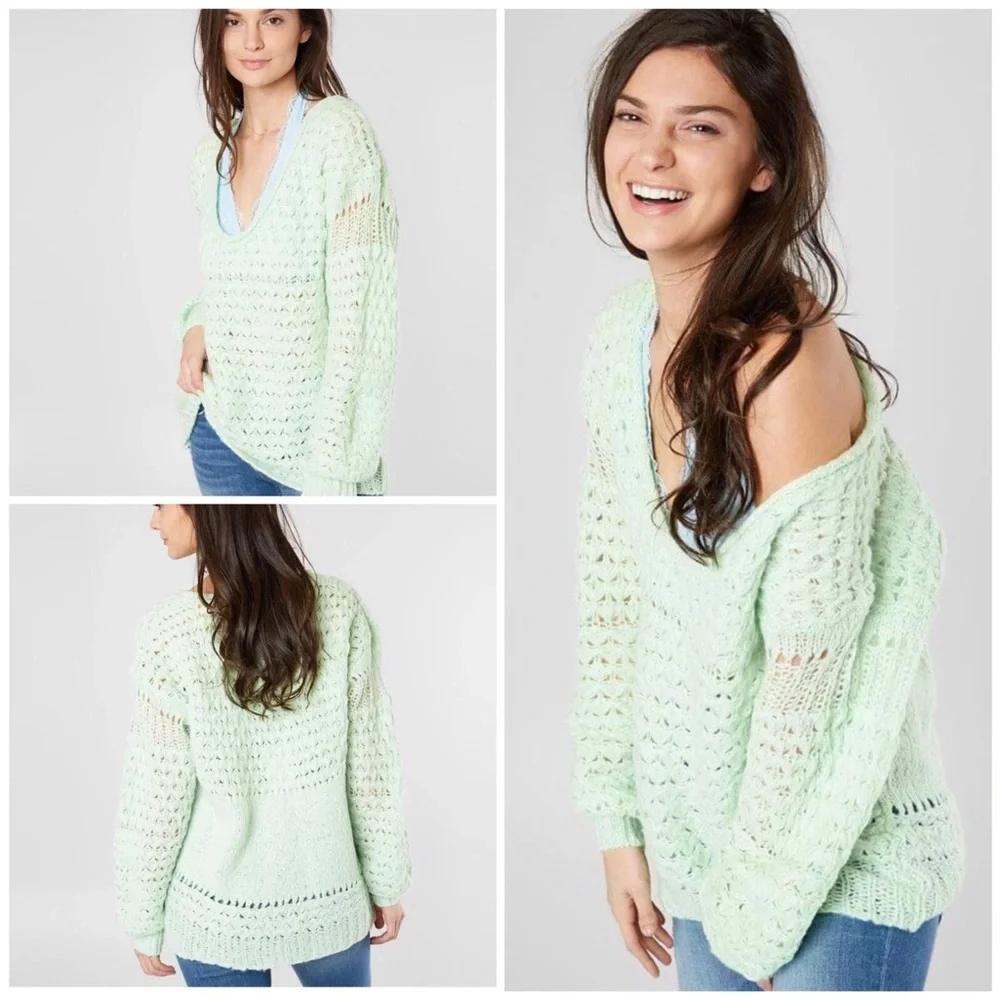 Free People Crashing Waves Pullover Sweater Mint Size Large